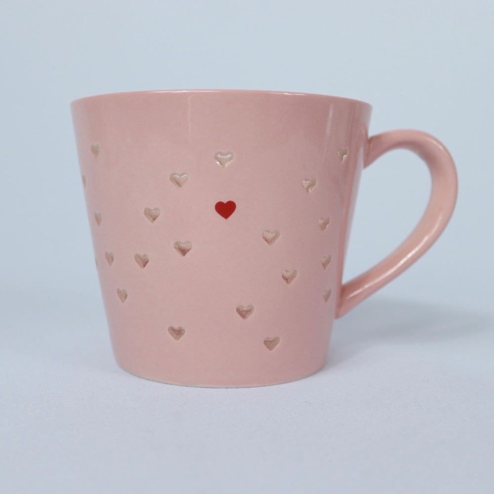Hallmark‎ Valentine Love Pierced Hearts Pink Ceramic Coffee Tea Mug Cup